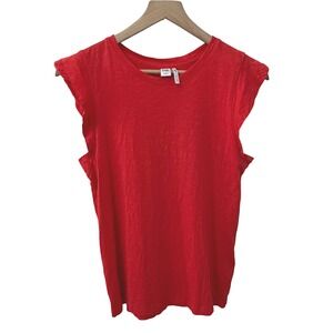 Twik par‎ Simons Sleeveless Top Size Medium Red Organic Cotton Ruffle Shoulder